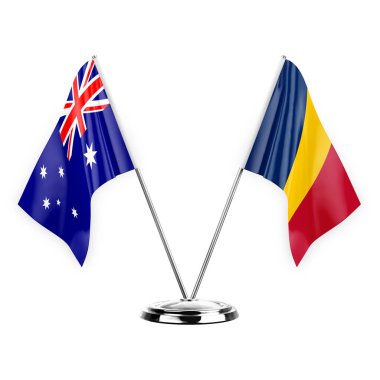 Two table flags isolated on white background 3d illustration, australia and chad