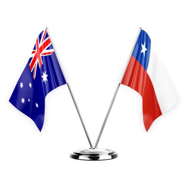 Two table flags isolated on white background 3d illustration, australia and chile