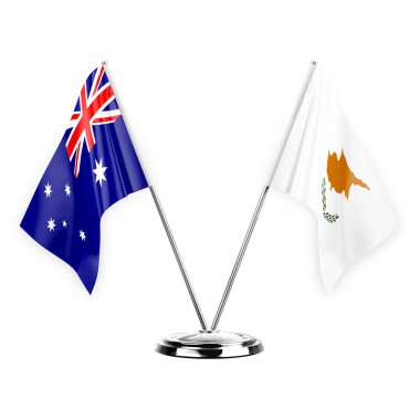 Two table flags isolated on white background 3d illustration, australia and cyprus