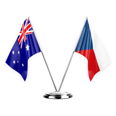 Two table flags isolated on white background 3d illustration, australia and czechia