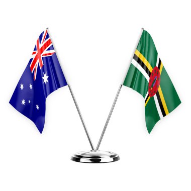 Two table flags isolated on white background 3d illustration, australia and dominica
