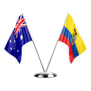 Two table flags isolated on white background 3d illustration, australia and ecuador