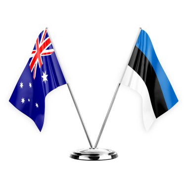 Two table flags isolated on white background 3d illustration, australia and estonia