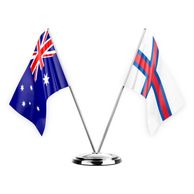 Two table flags isolated on white background 3d illustration, australia and faroe islands