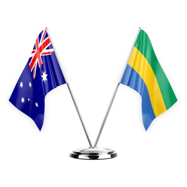 Two table flags isolated on white background 3d illustration, australia and gabon