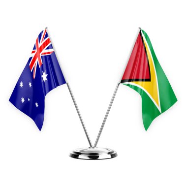 Two table flags isolated on white background 3d illustration, australia and guyana