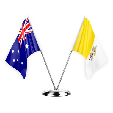 Two table flags isolated on white background 3d illustration, australia and holy see