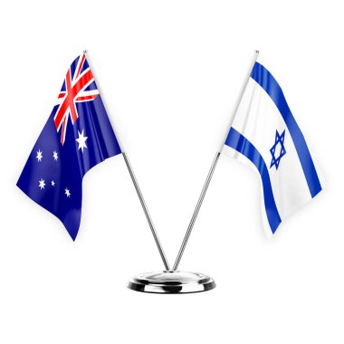 Two table flags isolated on white background 3d illustration, australia and israel