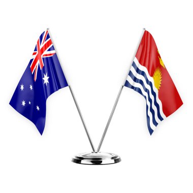 Two table flags isolated on white background 3d illustration, australia and kiribati