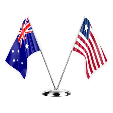 Two table flags isolated on white background 3d illustration, australia and liberia