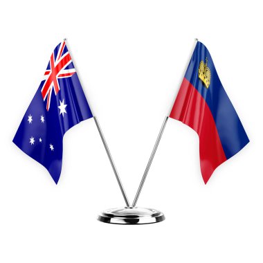 Two table flags isolated on white background 3d illustration, australia and liechtenstein