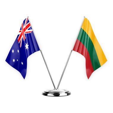 Two table flags isolated on white background 3d illustration, australia and lithuania