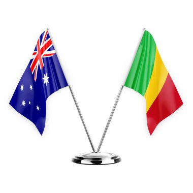 Two table flags isolated on white background 3d illustration, australia and mali