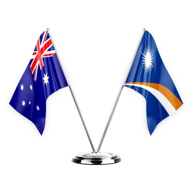 Two table flags isolated on white background 3d illustration, australia and marshall islands
