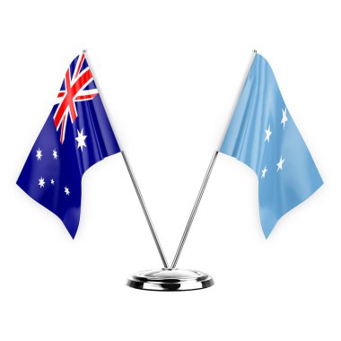 Two table flags isolated on white background 3d illustration, australia and micronesia