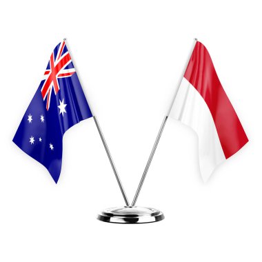 Two table flags isolated on white background 3d illustration, australia and monaco