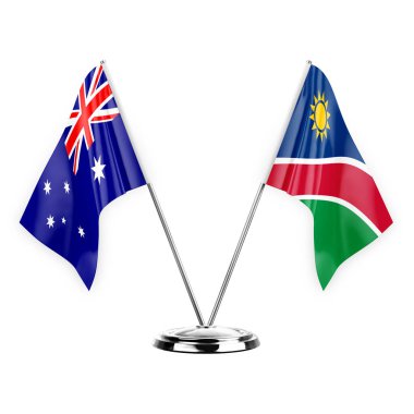 Two table flags isolated on white background 3d illustration, australia and namibia