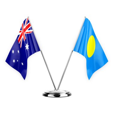 Two table flags isolated on white background 3d illustration, australia and palau