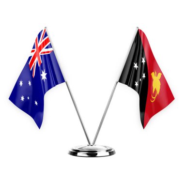 Two table flags isolated on white background 3d illustration, australia and papua new guinea