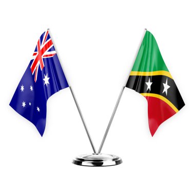Two table flags isolated on white background 3d illustration, australia and saint kitts and venis