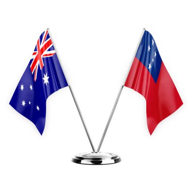 Two table flags isolated on white background 3d illustration, australia and samoa