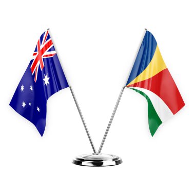 Two table flags isolated on white background 3d illustration, australia and seychelles