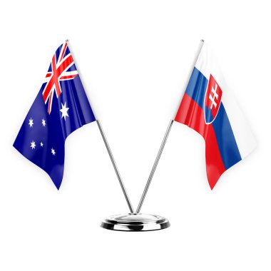 Two table flags isolated on white background 3d illustration, australia and slovakia