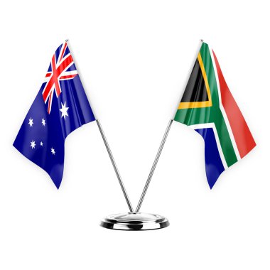 Two table flags isolated on white background 3d illustration, australia and south africa