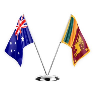 Two table flags isolated on white background 3d illustration, australia and sri lanka