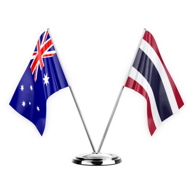 Two table flags isolated on white background 3d illustration, australia and thailand