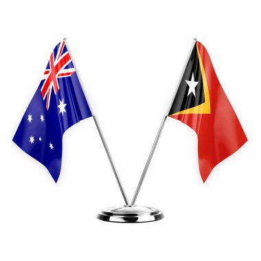 Two table flags isolated on white background 3d illustration, australia and timor leste