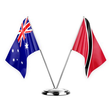 Two table flags isolated on white background 3d illustration, australia and tobago