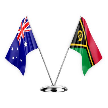 Two table flags isolated on white background 3d illustration, australia and vanuatu