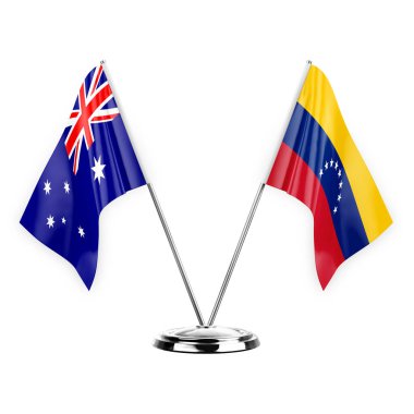 Two table flags isolated on white background 3d illustration, australia and venezuela