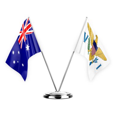 Two table flags isolated on white background 3d illustration, australia and virgin islands