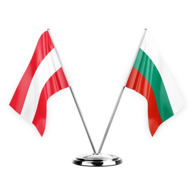 Two table flags isolated on white background 3d illustration, austria and bulgaria