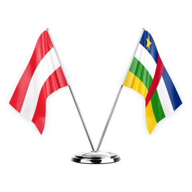 Two table flags isolated on white background 3d illustration, austria and central african republic