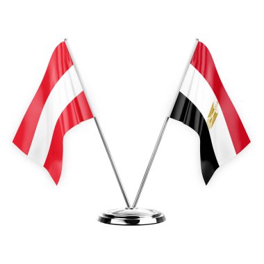 Two table flags isolated on white background 3d illustration, austria and egypt