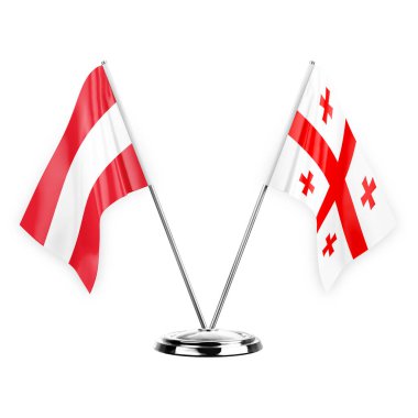 Two table flags isolated on white background 3d illustration, austria and georgia