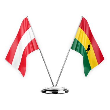Two table flags isolated on white background 3d illustration, austria and ghana