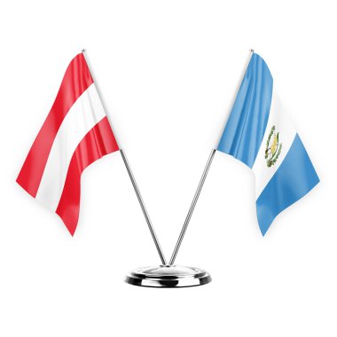 Two table flags isolated on white background 3d illustration, austria and guatemala