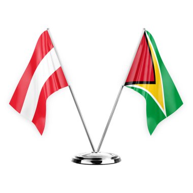 Two table flags isolated on white background 3d illustration, austria and guyana