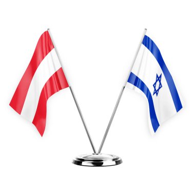 Two table flags isolated on white background 3d illustration, austria and israel