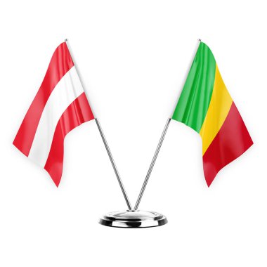 Two table flags isolated on white background 3d illustration, austria and mali