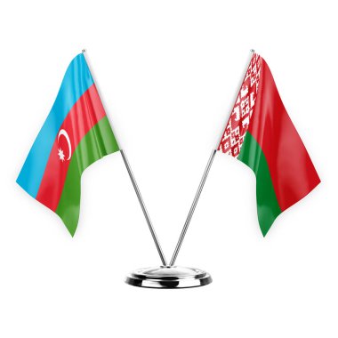 Two table flags isolated on white background 3d illustration, azerbaijan and belarus