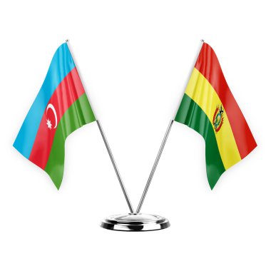 Two table flags isolated on white background 3d illustration, azerbaijan and bolivia