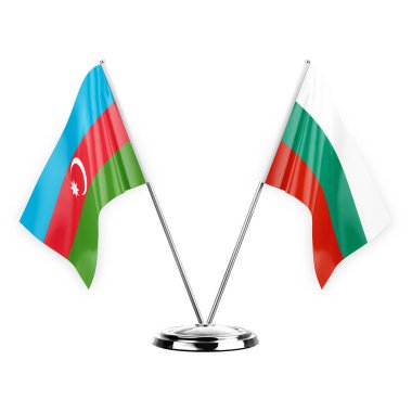 Two table flags isolated on white background 3d illustration, azerbaijan and bulgaria