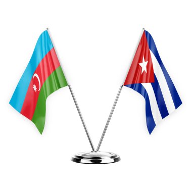 Two table flags isolated on white background 3d illustration, azerbaijan and cuba