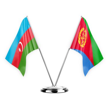Two table flags isolated on white background 3d illustration, azerbaijan and eritrea