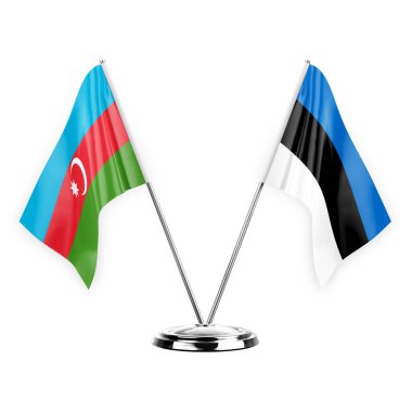 Two table flags isolated on white background 3d illustration, azerbaijan and estonia
